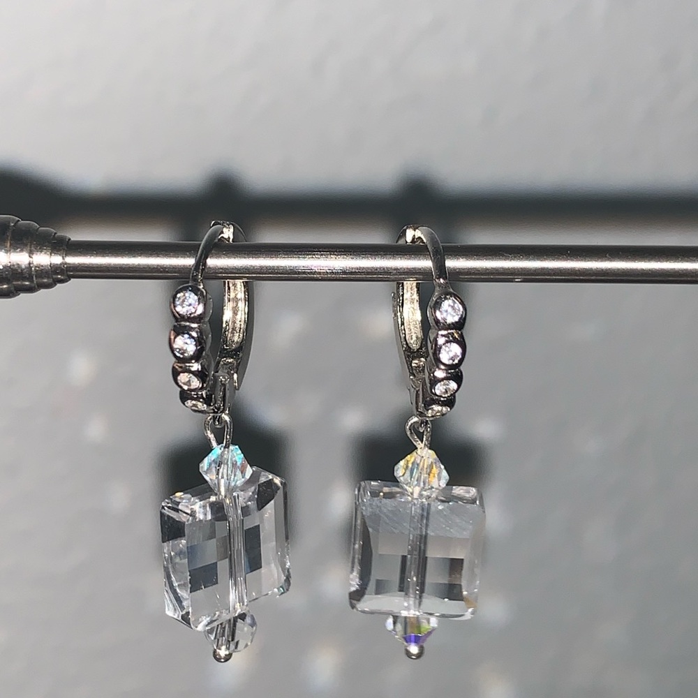 NWT OOAK Sterling AB Crystal w/CZ Hoop Earrings